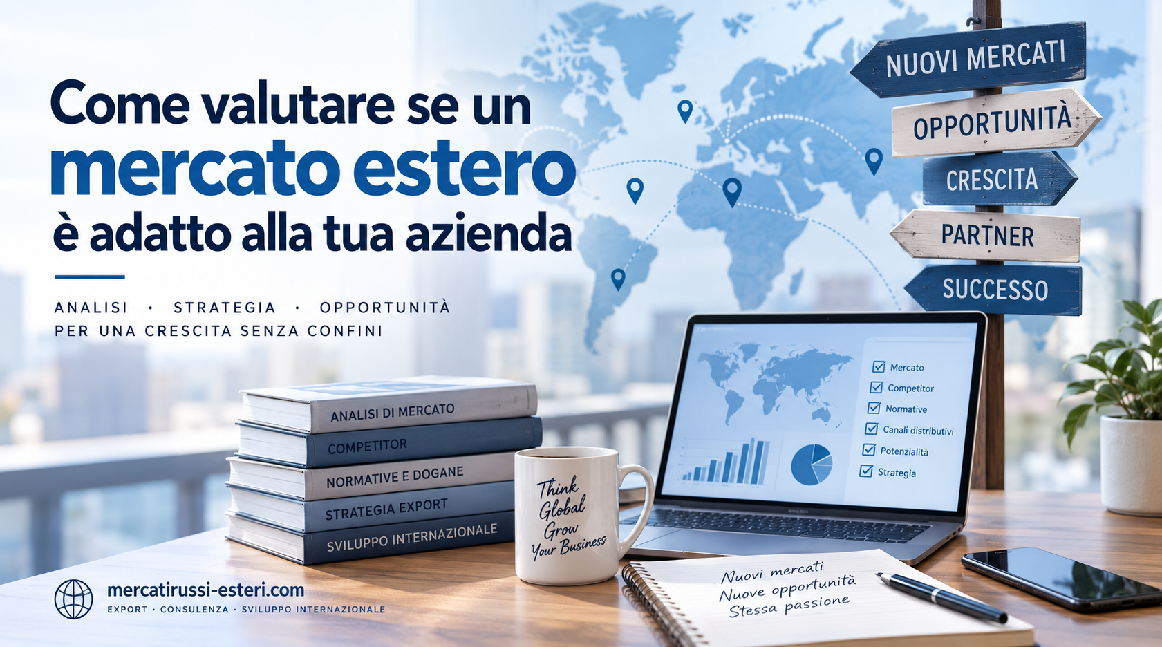 Valutazione di nuovi mercati esteri con analisi, competitor, opportunità e strategia export